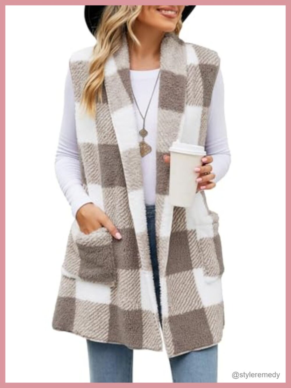 Sherpa Fleece Open Front Sleeveless Vest Faux Fur Cardigan